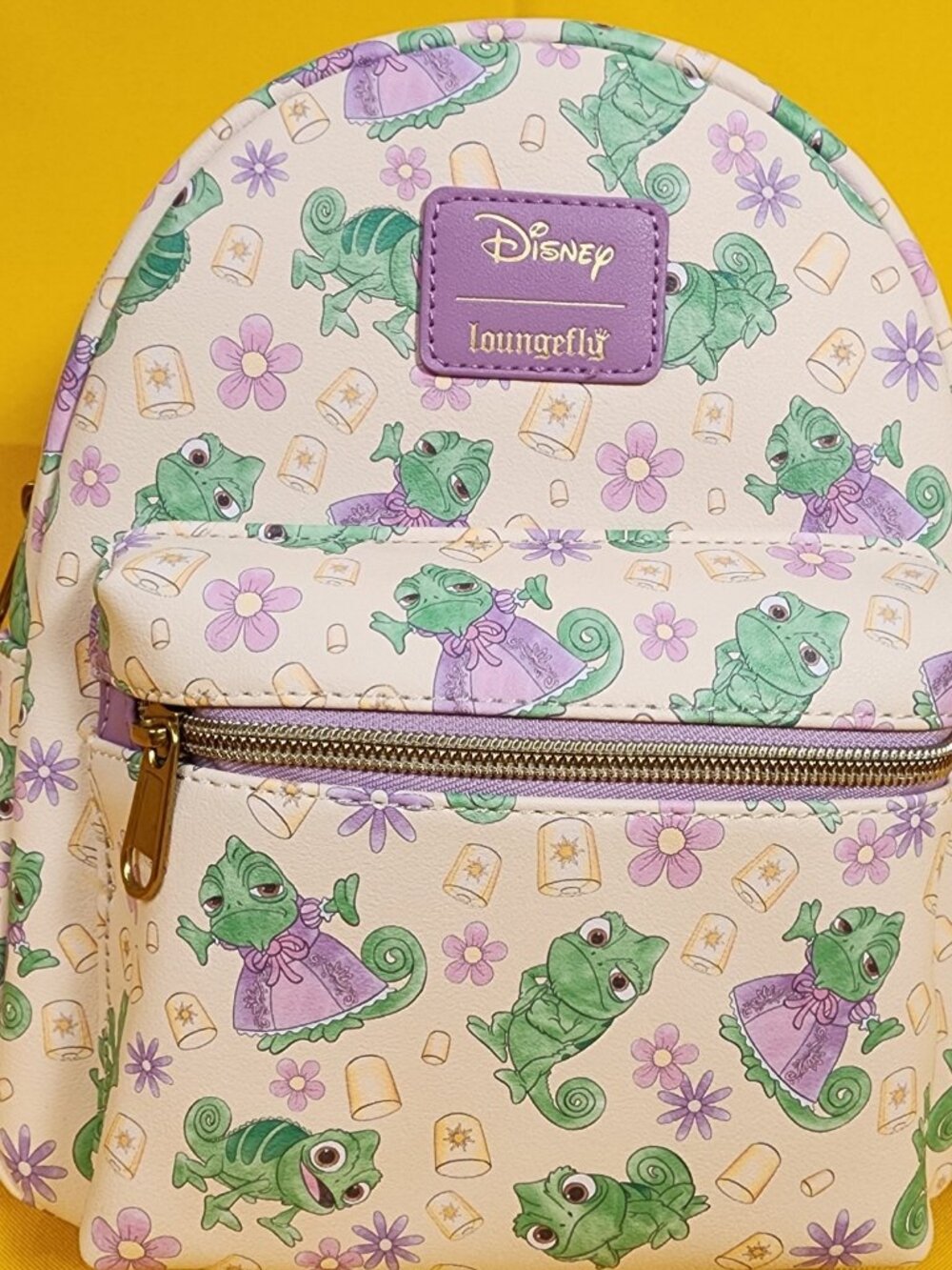 Loungefly Disney Tangled Pascal Purple Dress AOP Expressions Mini Backpack NEW - Picture 2 of 10